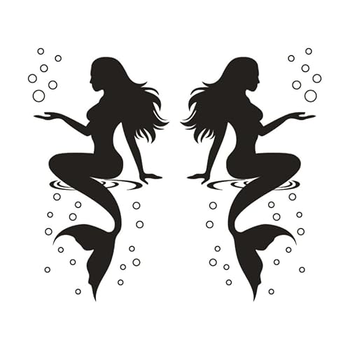 POPETPOP Sticker Mural Sirène Autocollant 2 Pièces en Pvc Noir, Décoratif, Facile à Retirer sans Résidu, pour Chambre à Coucher et Salle de Bain