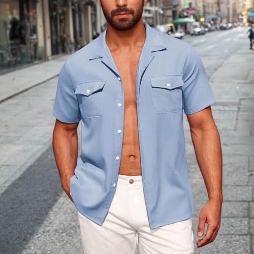 Mens Short Sleeve Button Down Shirt Casual Dress Shirts with Two Pocket Lightweight Summer T-Shirt Vacation Beach Tops2