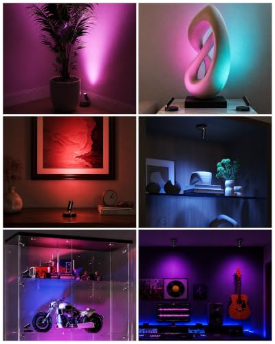 Image of EZVALO RGB Spotlights Indoor with Remote, Wireless 5500mAh Rechargeable Accent Lights, 83 Color Changing & DIY Modes, Mini Spotlight for Plants, Artwork, Display Cabinet, Shelves & Home Decor (4 Pack)