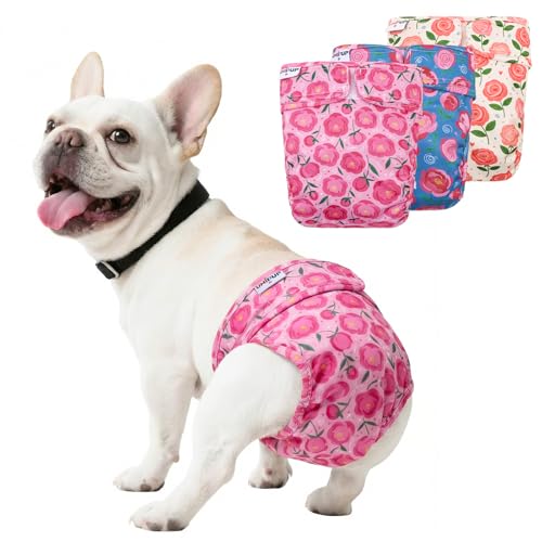 Image of Female Dog Diapers Reusable No Tail Hole Period Panties Washable 3 Pack Diapers Female for Docked-Tail Frenchie French Bulldog Boston Terrier Without Tail U-WWD05L