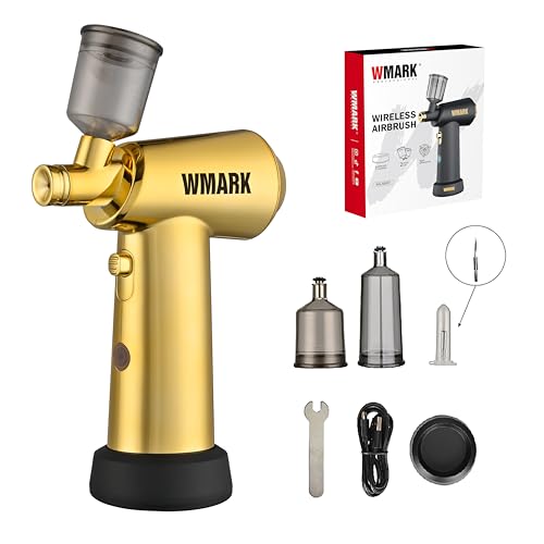 WMARK Professional Handheld Cordless Airbrush for Barber Art & Painting - 3-Gear Air Pressure (18/21/25PSI) LED Light Salon-Grade Precise Styling Tool NG-AB001 (Gold)
