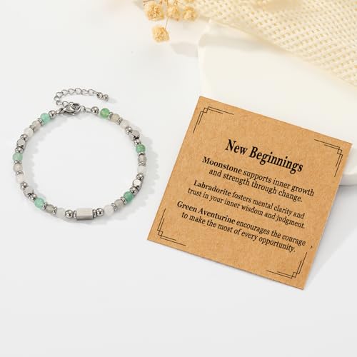 Image of Natural Healing Crystal Bracelet for Women, Triple Protection Anxiety Relief New Beginnings Good Luck Empath Protection Jewelry Gift for Friends Daughter Mom 6.5+1.8 Inches