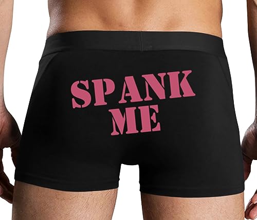 Knaughty Knickers Spank Me Mens Boxer Briefs with Design No Fly Stretchy Sexy Black Colorful Trunks