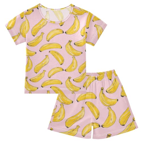 Banana Pink Cartoon Prints Summer Cute Pajama Sets, Short Sets for Daily Wears and Sleep Wears