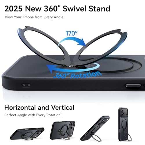 Image of 360 Spin Magnetic Stand for iPhone 17 Pro Max Case, Fit for MagSafe, Mil-STD Protective Case for iPhone 17 Pro Max Phone Case with Kickstand Rotatable 6.9 inch, Black