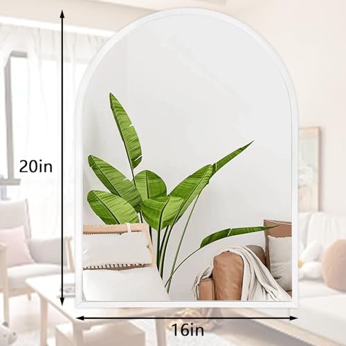 Image of Arch Wall Mirror 20 inchx16 inch Large White Bathroom Mirror Metal Frame Mirrors for Wall, Decoration Vanity Bedroom Entryway Living Room Room Home Decor