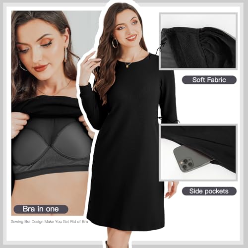 JOYSHAPER Women's Knit Dress with Long Puff Sleeves for Women Fall Dress Winter Dress Casual Long Tunic Dress with Pockets2