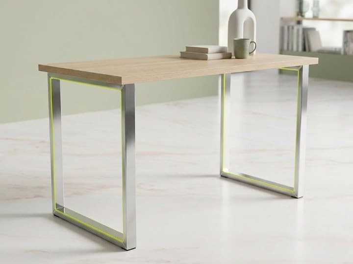 Image of Modern Engineered Wood Study Table with Metal Frame - Office & Home Desk Pack of 1 (Beige)