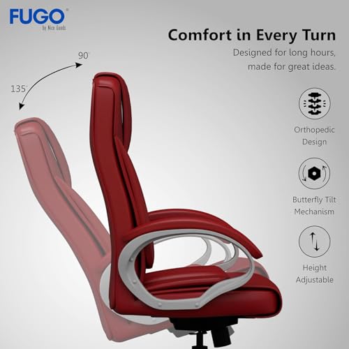 Image of FUGO FG17 Orthopedic Boss Chair with 3 Year Warranty, Leatherette Office Chair, Ergonomic Executive Chair with Spacious Cushioned Seat, Heavy Duty Metal Base, Rocking Function (Red)