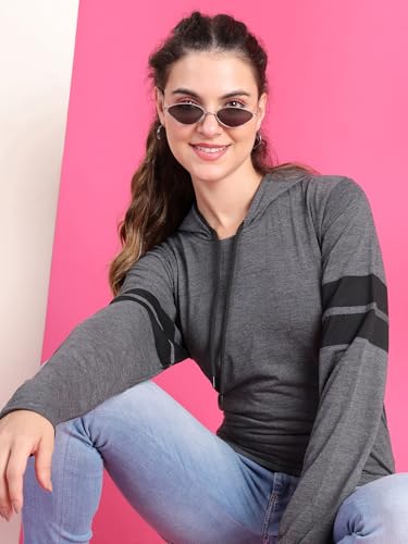 Image of Mack Jonney Cotton Blend Full Sleeve T-Shirt with Hoodie for Women-VJ-FSTWH-02