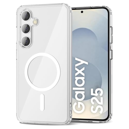 Image of MAGA Back Case Cover for Samsung Galaxy S25 5G, Crystal Clear Magnetic Case Compatible with MagSafe, Hybrid Hard PC Back & Soft TPU Bumper, Shockproof Protective Cover - Clear