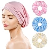 Kifmurase Schlafmütze Satin für Frauen, Weiche Kopfhaube Schlafhaube mit 3 Haargummis, Verstellbare Nacht mit Elastischem Band Turban für Geeignet Schlafen Hautpflege Haarschutz zum Schminken Usw