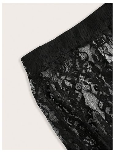 WDIRARA Women's Lace Sheer Mesh Pants High Rise Elastic Waist Trousers Wide Leg Bottoms3