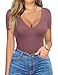 HOTOUCH Deep V Neck Tops for Women Sexy Low Cut Summer Ribbed Knit T Shirts Slim Fit Stretchy Basic Fashion Tees Fuchisa