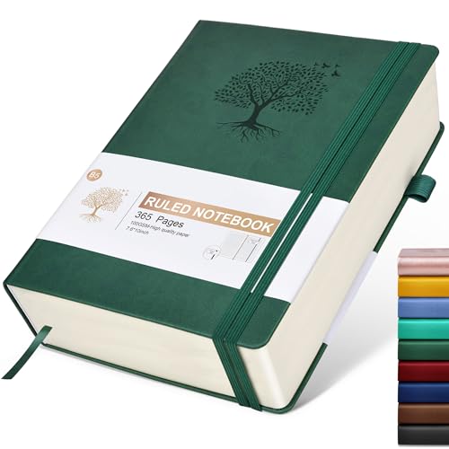 Lined Journal Notebook, 365 Pages B5 Large Journals for Writing Ruled Notebook, Hardcover Leather Journal for Women Men, Daily Notebook for Work, Note Taking, 100Gsm Thick Paper( 7.6'' X 10'' Green)
