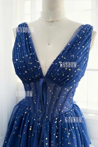 GARDOM Sparkly Starry Tulle Homecoming Dresses Short for Teens V Neck Prom Dresses Star Moon Cocktail Dress Mini Gowns4