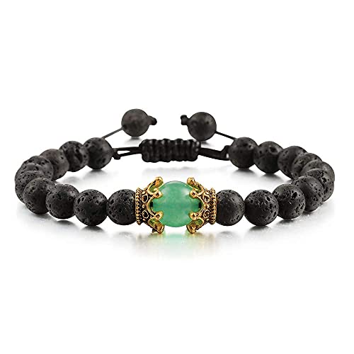 Bracelet pierre de lave perles 8mm fait main couronne tressée réglable