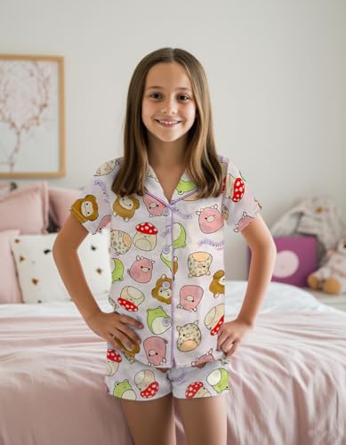 Squishmallows Girls Pajama Set - 2 Piece Cozy Girls Pjs with Button Down Short Sleeve & Shorts For Kids - Official Product4