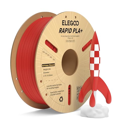 Image of ELEGOO Rapid PLA Plus Filament 1.75mm Red 1KG, PLA+ 3D Printer Filament for 600 mm /s High Speed Printing, Dimensional Accuracy + /- 0.02 mm, 1kg Cardboard Spool(2.2lbs)