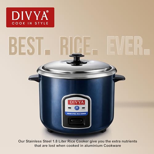 Image of Divya Stainless Steel 1.8L Electric Rice Cooker | Indigo Steel Body Electric Rice Cooker with Steaming Feature