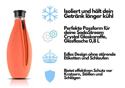 Bokshi® Bottle Cover | Premium Schutzhülle für SodaStream Crystal Glaskaraffe | Hülle aus Neopren für Soda Stream Crystal Glasflasche | orange