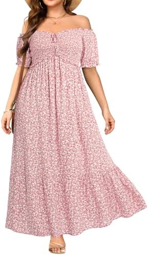 Plus Size Sun Dresses Women - Summer Off The Shoulder Puff Sleeve...