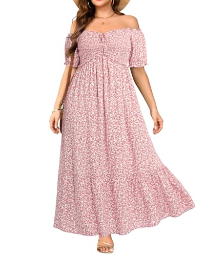 Plus Size Sun Dresses Women - Summer Off The Shoulder Puff Sleeve A Line Boho Maxi Flow Long Dress 2025