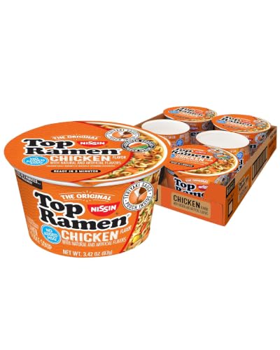 Nissin Top Ramen Bowl Ramen Noodle Soup, Chicken, 3.42 Ounce (Pack of 6)