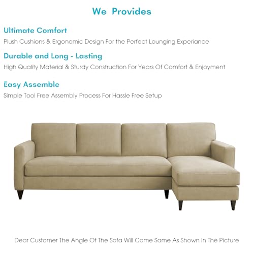 Image of Carlos RHS 4 Seater L Shape Sofa Set for Living Room & Home Office Furniture, Modern Durable Sectional Corner Sofa Couch, Premium Fabric Comfortable Seating with Strong Frame (Cream)