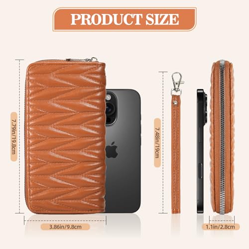 Women's PU Leather Wristlet Wallet with Mobile Phone Pocket - 8 Card Slots, Slim Design, Comes with Gift Box - Stylish Diffractive Diamante Pattern (Black)2