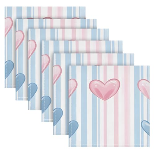 Servilletas de tela polyester con diseño rayas y corazones x6 miniatura 2