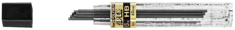 Pentel Portaminas - Minas Super Hi-Polymer 1,3mm HB, Negro - Pack de 12