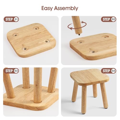 Image of Solid Wood Step Stool 9.3 inch - 300lbs Capacity Plant Stand Indoor, Smal Stools to Sit on, Multi-Use Footstool for Bathroom /Bedroom /Kitchen(Natural Color)
