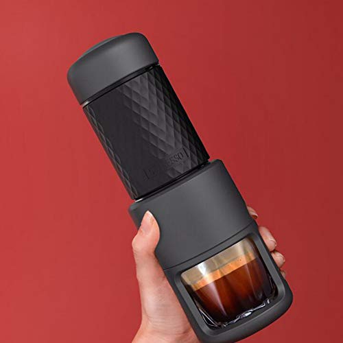 Manuell Tragbarer Espressokocher, extra kleine Kaffeemaschine, Mini Reise Kaffeemaschine, Kompatibel mit Kapsel und Kaffeepulver, 18 bar Druck, 7