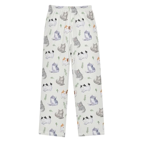 Boys' Pants Watercolor Cat Leaf Long Bottoms Jogger Pants Elastic Waist Trousers with Pockets S-XL