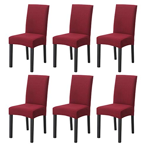 Dining Chair Covers Set of 6,Stretch Dining Chair Protective Slipcovers,Elastic Removable Washable Chair Protector Seat Covers for Dining Room Banquet Party Home Decoration(C-Red,Pack of 6)