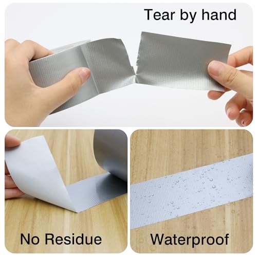 Image of Duct Tape 1 Inch X 44 Yards, 8.5 mil Thickness, Heavy Duty Silver Grey Duct Tape, No Residue, Waterproof, Tear by Hand for Repairs, Industrial, Professional Use (Pack of 3)