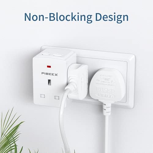 PIBEEX Plug Adapter, Multi Plug Extension with USB 3 Way 2 USB Ports Wall Plug Adapter USB Wall Socket 13A Power Socket No Power Cord for Home Travel