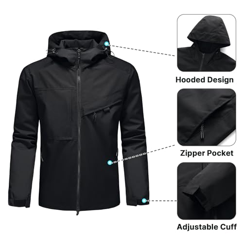 Lamgool Waterproof Jackets for Men Lightweight Rain Jacket Hooded Raincoat Zip Windbreaker for Running Hiking Travel4