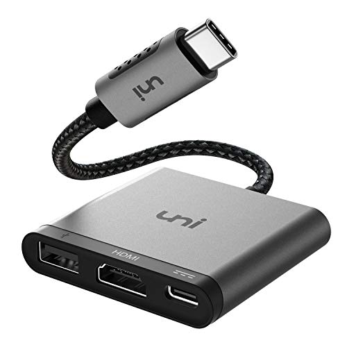 uni USB C HDMI Adapter 3 in 1, USB-C Multiport Adapter, unterstützt 100W Lade, 4K HDMI und USB 3.0, Kompatibel für iPad Pro 2020/2018, MacBook, Samung S20, Huawei, Surface und mehr - Space Grau