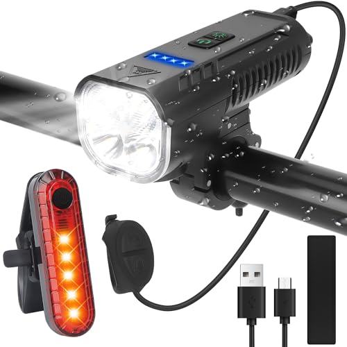 OWill 4400 mah Bike Lights Front and Back Rechargeable 3600 Lumen Ultra Bright Front Bike Lights with 8 Lighting Modes, Loudspeaker, Control Wire Snap Fit Mount Bicycle Lights for Cycling Mobile Power