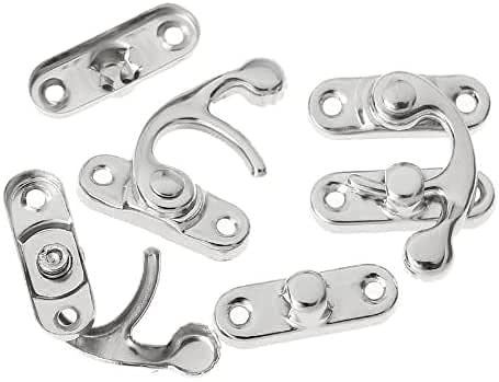 Hawk Eye Metal Lock/Buckle/Latch/Hook/Swing Clasp with Screws for Wood Jewellery and Small DIY Works 10 Pcs with Screws (Silver), 34x28 mm 2
