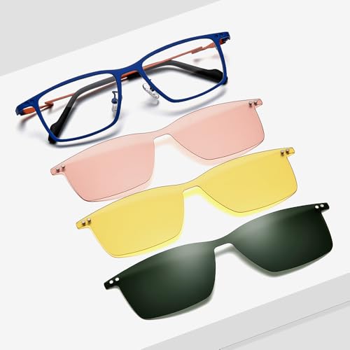 Image of FONEX Pure Titanium Glasses Frame Men Square Magnet Clip On Eyeglasses with Polarized Lens