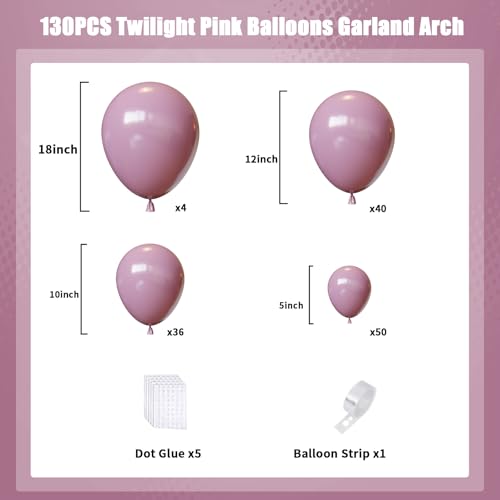 Image of Dusty Purple Balloons Arch Kit,130pcs Lavender Latex Balloon Garland,Different Size Light Purple Balloons for Baby Shower,Graduation,Birthday Party Decorations