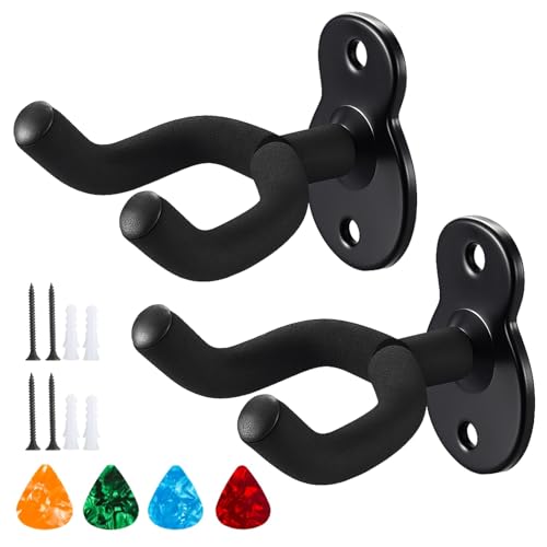 Admygo Guitar Wall Mount U-Shaped Guitar Wall Hanger Mount Ukulele Hanger Hook Holder Stand Guitar Suitable for bass Guitar Ukulele Contains Four-Color Picks(2 Set)