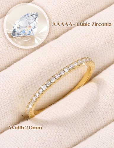 Image of Jstyle Wedding Bands for Women Eternity Band Rings Stackable Cubic Zirconia Ring 2-2.5MM Engagement Band Ring for Women Dainty Simulated Diamond Rings No Tarnish Size 5-9