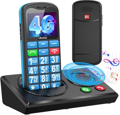 CHAKEYAKE Mobile Phone For Elderly 4g Big Button Basic Phone With Bluetooth Speaker Charging Station Large Volume Sos Emergency Button Speed Dial 1000mah Battery Torch 1 77 Color Display Blue