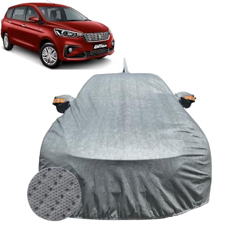 Image of Car Cover For Maruti Suzuki Ertiga (2019-2026) | 100% Waterproof Cover with Antenna & REFLECTIVE Mirror Pockets | Dustproof, Scratchproof, Heatproof Ertiga Car Cover |Soft Cotton Lining| GREY