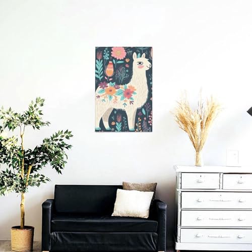 Tableau lama mignon pour revitaliser un mur vide de salon