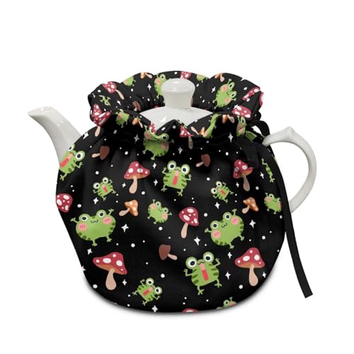 LJMKZJN Tea Kettle Quilt Breakfast Warmer Waterproof Tea Kettle Cover Fits Most Breakfast Pots Elastic Fabric Tea Cosy, Mushroom Frog Print